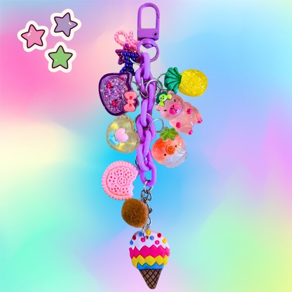{Handmade} Decora / Kidcore / Y2K / Hello Kitty Inspired Cutecore Charm Keychain - Picture 1 of 1